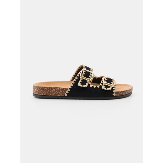 Sinsay - Klapki z dwoma paskami z klamrą w stylu boho - czarny Sinsay 38 Sinsay