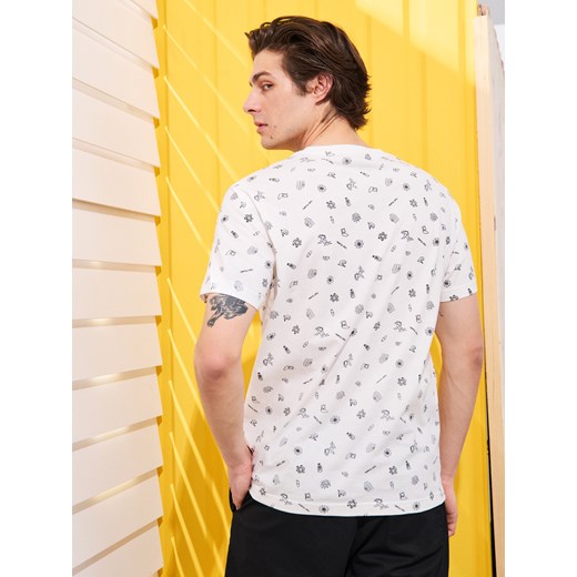 Sinsay - Koszulka z ozdobnym wzorem allover - kremowy Sinsay L Sinsay