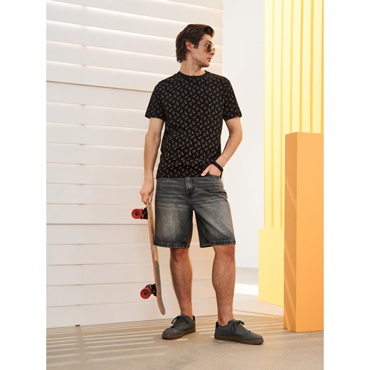 Sinsay - Koszulka z ozdobnym wzorem allover - czarny Sinsay L Sinsay