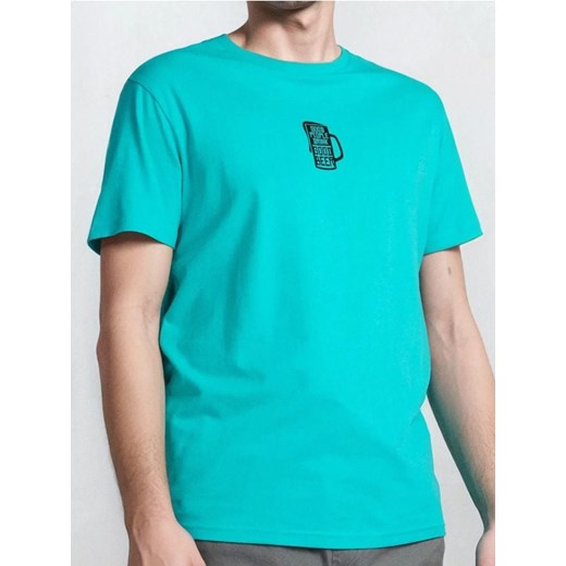 Sinsay - Koszulka z drobnym ozdobnym napisem - niebieski ze sklepu Sinsay w kategorii T-shirty męskie - zdjęcie 181930076