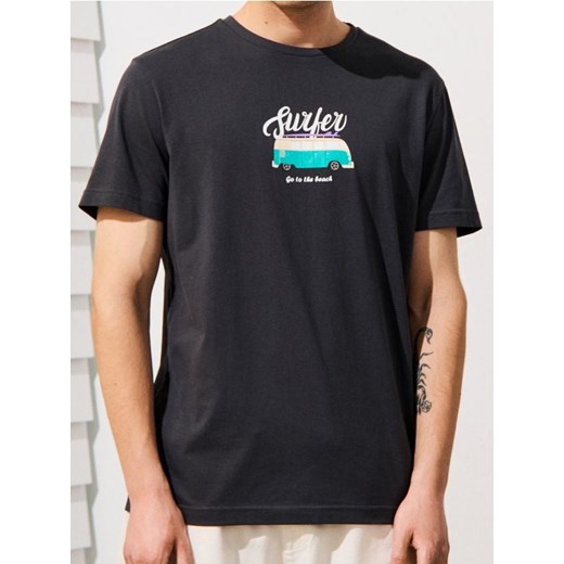 Sinsay - Koszulka z letnim drobnym motywem - szary ze sklepu Sinsay w kategorii T-shirty męskie - zdjęcie 181930079