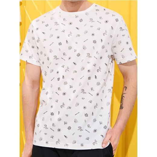 Sinsay - Koszulka z ozdobnym wzorem allover - kremowy ze sklepu Sinsay w kategorii T-shirty męskie - zdjęcie 181930168