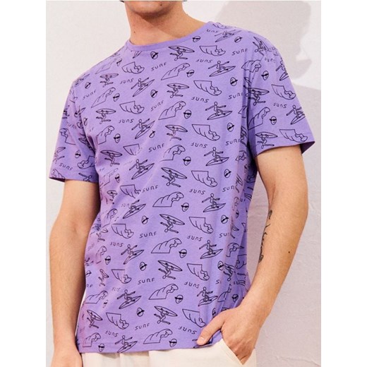 Sinsay - Koszulka z ozdobnym wzorem allover - fioletowy ze sklepu Sinsay w kategorii T-shirty męskie - zdjęcie 181930169