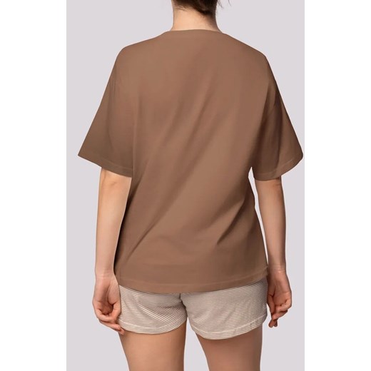 Mona bawełniana piżama damska plus size Stripe Short Sleeve, Kolor ecru-karmelowy, Rozmiar 2XL, Mona ze sklepu Intymna w kategorii Piżamy damskie - zdjęcie 181932119