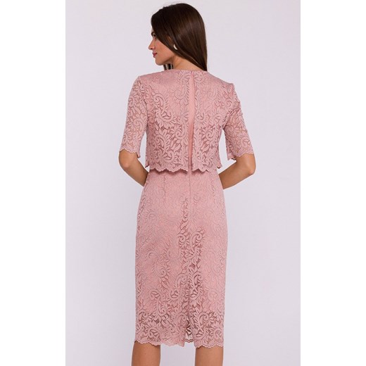Koronkowa sukienka z podwójną górą pudrowy róż S379, Kolor róż pudrowy, Rozmiar L, Stylove ze sklepu Intymna w kategorii Sukienki - zdjęcie 181932289
