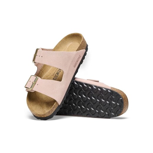 BIRKENSTOCK klapki damskie welurowe bez zapięcia różowe casualowe płaskie 