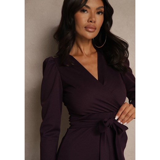 Fioletowa Sukienka z Kopertowym Dekoltem Wiązana w Talii Deviara Renee L wyprzedaż renee.pl