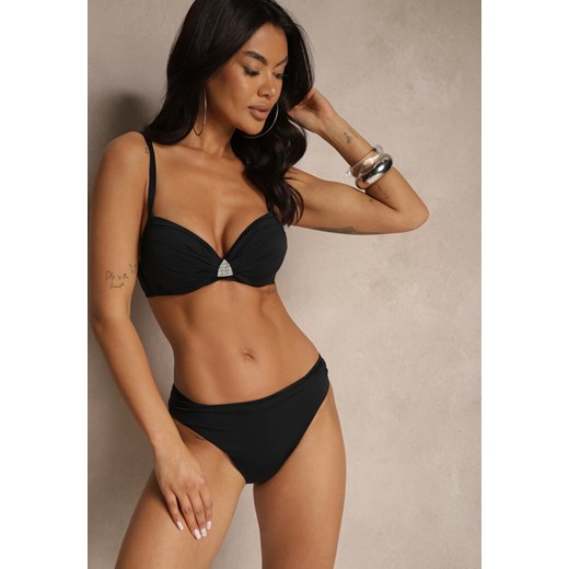 Czarne Bikini Majtki Figi Biustonosz z Trójkątną Aplikacją Natizeria ze sklepu renee.pl w kategorii Stroje kąpielowe - zdjęcie 181937757
