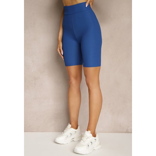 Granatowy Komplet z Prążkowanej Tkaniny Top na Ramiączkach i Kolarki Mevindra Renee ONE SIZE wyprzedaż renee.pl