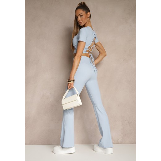 Jasnoniebieski Komplet Sportowy Spodnie i Koszulka Ozdobiona Sznurowaniem Renee S promocyjna cena renee.pl