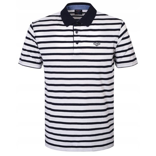 Koszulka Polo - Męska - Pako Jeans - Biała w Granatowy Prążek TSPJNSpoloHASIMIbi ze sklepu JegoSzafa.pl w kategorii T-shirty męskie - zdjęcie 181940495