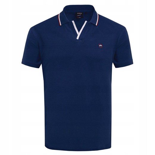 Koszulka Polo - Męska - Pako Jeans - Granatowa, Dekolt Bez Guzików TSPJNSpoloGALIUMgr ze sklepu JegoSzafa.pl w kategorii T-shirty męskie - zdjęcie 181940509