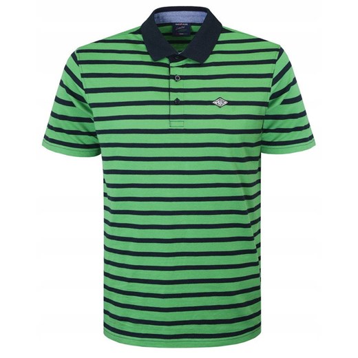 Koszulka Polo - Męska - Pako Jeans - Zielona w Granatowy Prążek TSPJNSpoloHASIMIzi ze sklepu JegoSzafa.pl w kategorii T-shirty męskie - zdjęcie 181940559