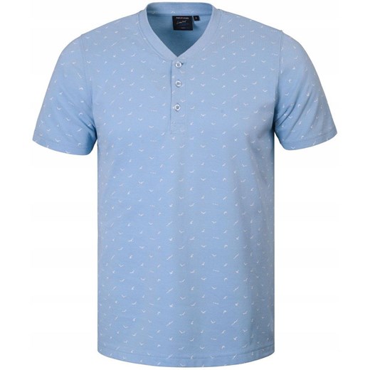 Męski T-Shirt, Dekolt z Guzikami - Pako Jeans - Błękitna, Drobny Wzór TSPJNStinoBL ze sklepu JegoSzafa.pl w kategorii T-shirty męskie - zdjęcie 181940578