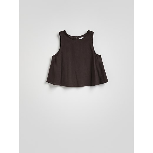 Reserved - Top z dodatkiem lnu - ciemnobrązowy Reserved M Reserved
