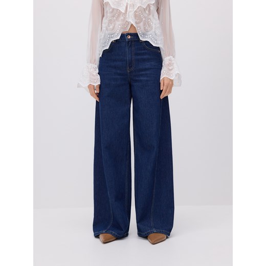 Reserved - Jeansy wide leg z przeszyciami - granatowy ze sklepu Reserved w kategorii Jeansy damskie - zdjęcie 181941737