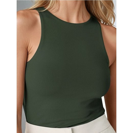 Sinsay - Body basic z okrągłym dekoltem - khaki ze sklepu Sinsay w kategorii Bluzki damskie - zdjęcie 181942378