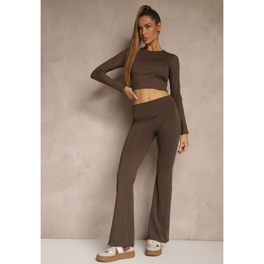 Brązowe Legginsy Dzwony High Waist Orruvana ze sklepu renee.pl w kategorii Spodnie damskie - zdjęcie 181942878