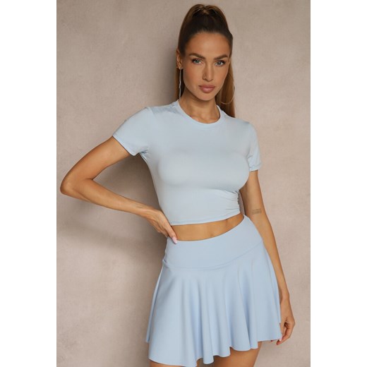 Jasnoniebieski Dopasowany T-shirt z Wiskozą o Kroju Crop Top Folaviela ze sklepu renee.pl w kategorii Bluzki damskie - zdjęcie 181942967