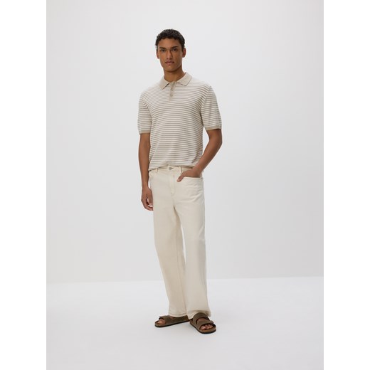 Reserved - Sweter polo z wiskozą - beżowy Reserved L Reserved