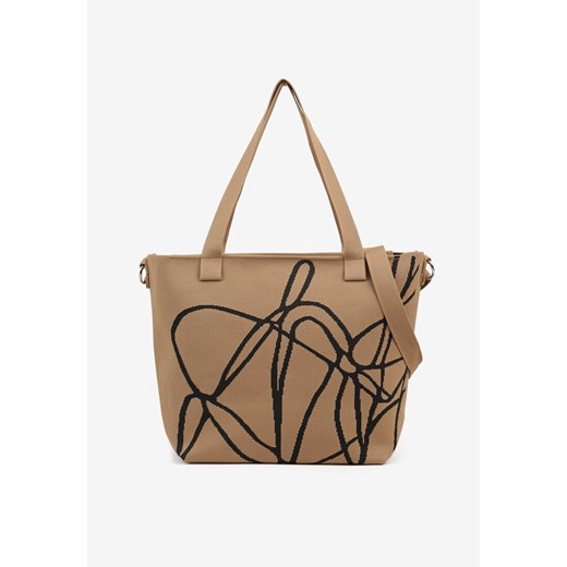 Brązowa Torebka Shopperka w Abstrakcyjny Wzór z Dodatkowym Paskiem na Ramię Oberina ze sklepu born2be.pl w kategorii Torby Shopper bag - zdjęcie 181947555