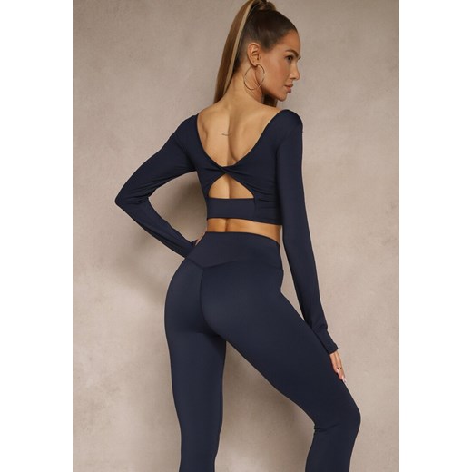 Granatowy Komplet Sportowy Legginsy High Waist i Longsleeve z Ozdobnym Tyłem Dasalle ze sklepu renee.pl w kategorii Komplety i garnitury damskie - zdjęcie 181950087