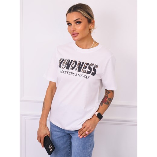 T-SHIRT Z NAPISEM I OZDOBNĄ PANTERKĄ- BIAŁY ze sklepu olika.com.pl w kategorii Bluzki damskie - zdjęcie 181952885