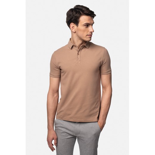 KOSZULKA POLO LIERMO BEŻOWA Z BAWEŁNY TYPU JERSEY ze sklepu Recman w kategorii T-shirty męskie - zdjęcie 181953345