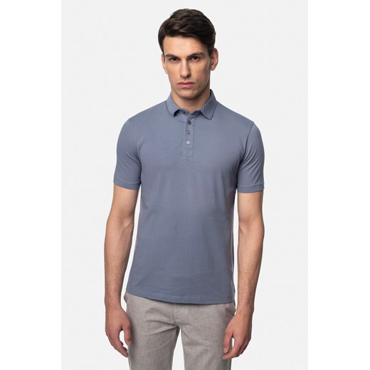 KOSZULKA POLO LIERMO NIEBIESKA Z BAWEŁNY TYPU JERSEY ze sklepu Recman w kategorii T-shirty męskie - zdjęcie 181953349