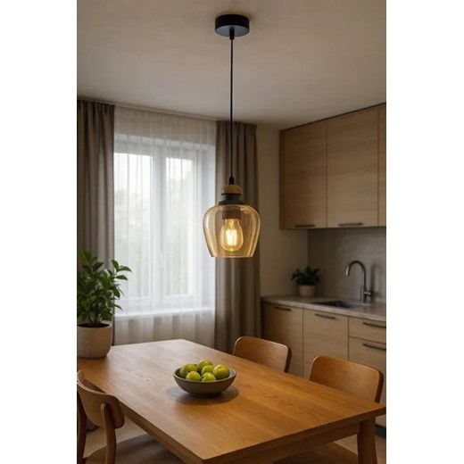 Długa lampa ze szklanym wiszącym kloszem beżowa Marata Lumes One Size Edinos.pl