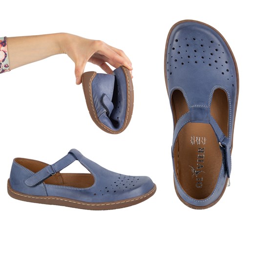 Damskie buty barefoot ze skóry naturalnej 1283 granatowe ze sklepu butyolivier w kategorii Półbuty damskie - zdjęcie 181954887