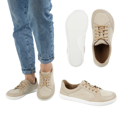 Buty damskie barefoot minimalistyczne skórzane LEN 0772W ecru ze sklepu butyolivier w kategorii Półbuty męskie - zdjęcie 181954929
