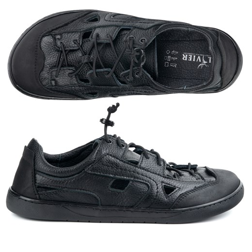 Męskie buty barefoot skórzane Olivier 320KZ z wentylacją czarne ze sklepu butyolivier w kategorii Półbuty męskie - zdjęcie 181955085