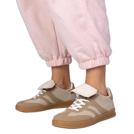 Beżowe sneakersy trampki damskie sportowe beżowy ze sklepu ButyModne.pl w kategorii Buty sportowe damskie - zdjęcie 181955236
