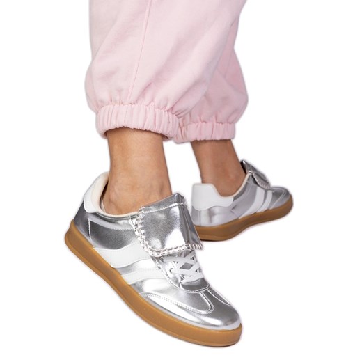 Srebrne sneakersy trampki damskie sportowe srebrny ze sklepu ButyModne.pl w kategorii Buty sportowe damskie - zdjęcie 181955237
