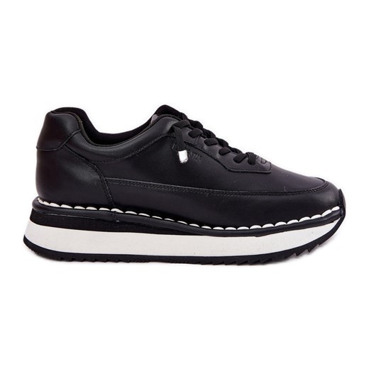 Skórzane Sneakersy Damskie Na Platformie Big Star RR274A335 Czarne ze sklepu ButyModne.pl w kategorii Buty sportowe damskie - zdjęcie 181955317