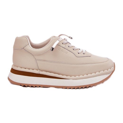 Skórzane Sneakersy Damskie Na Platformie Big Star RR274A334 Beżowe beżowy ze sklepu ButyModne.pl w kategorii Buty sportowe damskie - zdjęcie 181955319