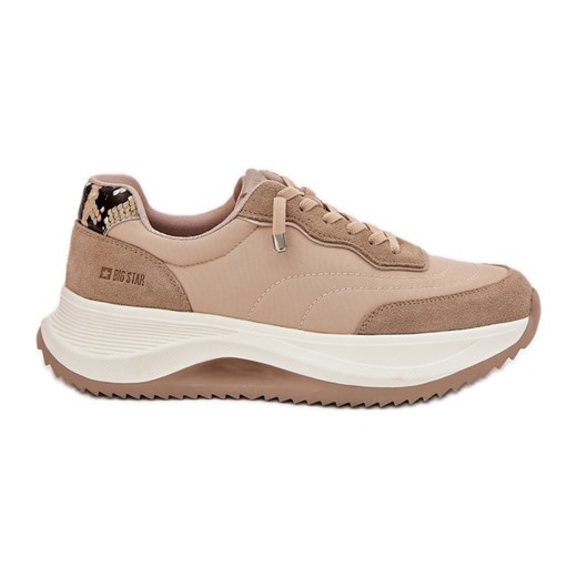 Zamszowe Sneakersy Damskie Na Platformie Big Star RR274A345 HI-POLY System Ciemnobeżowe beżowy ze sklepu ButyModne.pl w kategorii Buty sportowe damskie - zdjęcie 181955356