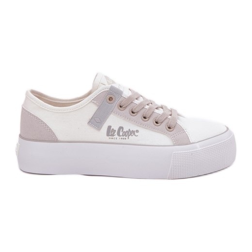 Trampki Damskie Na Platformie Lee Cooper LCW-25-31-3479L Biało-Szare białe ze sklepu ButyModne.pl w kategorii Trampki damskie - zdjęcie 181955379