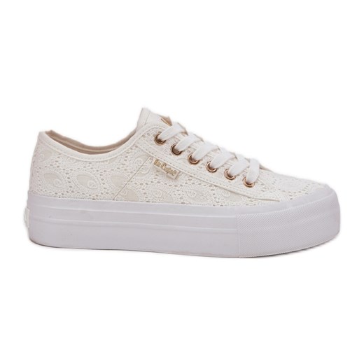 Trampki Damskie Z Koronką Lee Cooper LCW-25-31-3438L Białe Lee Cooper 38 ButyModne.pl
