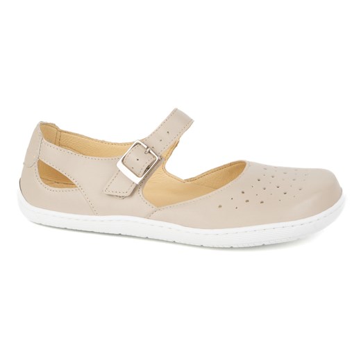 Baleriny ażurowe barefoot damskie Olivier 1284 – skórzane buty z klamerką do codziennych i eleganckich stylizacji beżowe beżowy ze sklepu ButyModne.pl w kategorii Półbuty damskie - zdjęcie 181955619
