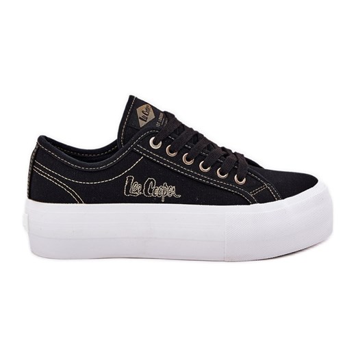 Trampki Damskie Materiałowe Na Platformie Lee Cooper LCW-25-31-3431L Czarne ze sklepu ButyModne.pl w kategorii Trampki damskie - zdjęcie 181955716
