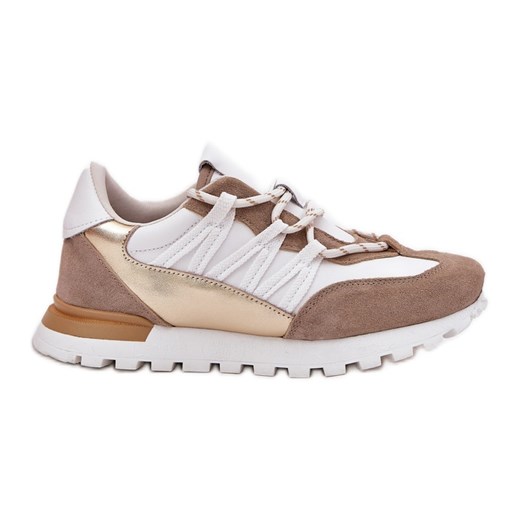 Skórzane Półbuty Sneakersy Damskie Artiker 56C1738 Beżowo-Złote beżowy ze sklepu ButyModne.pl w kategorii Buty sportowe damskie - zdjęcie 181955889