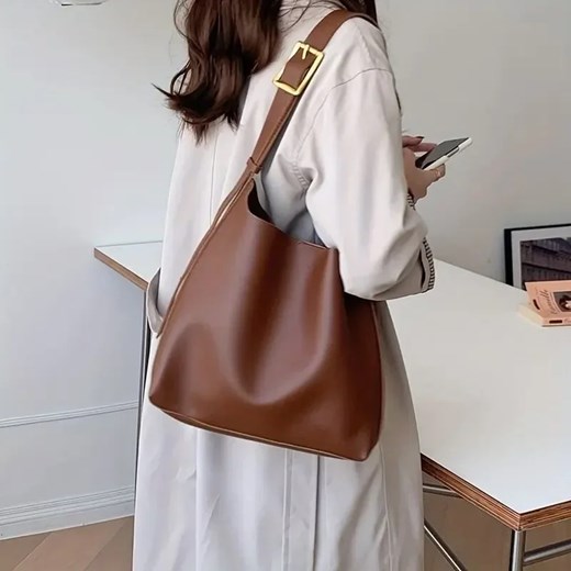 Elegancka torba na ramię z klamrą - Brązowy ze sklepu Intimica.pl w kategorii Torby Shopper bag - zdjęcie 181959965