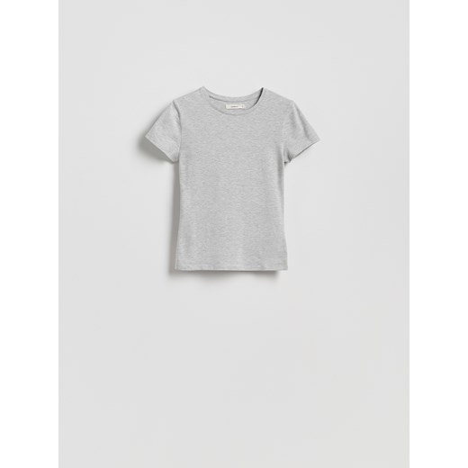 Reserved - Bawełniany t-shirt slim fit - jasnoszary ze sklepu Reserved w kategorii Bluzki damskie - zdjęcie 181966886