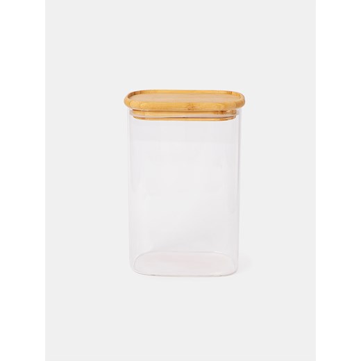 Sinsay - Szklany pojemnik do przechowywania z bambusową pokrywką - biały Sinsay One Size Sinsay