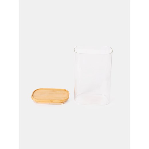 Sinsay - Szklany pojemnik do przechowywania z bambusową pokrywką - biały Sinsay One Size Sinsay