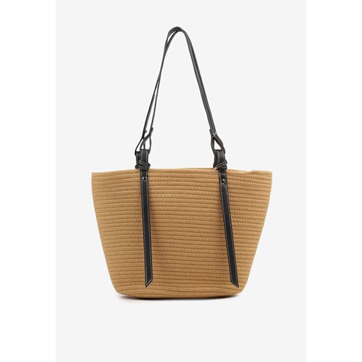 Ciemnobeżowa Bawełniana Torebka Shopper z Szydełkowym Wzorem Luniatena ze sklepu born2be.pl w kategorii Torby Shopper bag - zdjęcie 181968589