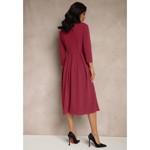Ciemnoróżowa Sukienka o Rozkloszowanym Kroju z Rękawem Długości 3/4 Nomini Renee M promocja renee.pl