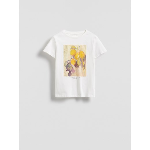 Reserved - Bawełniany t-shirt z nadrukiem - złamana biel ze sklepu Reserved w kategorii Bluzki damskie - zdjęcie 181972398